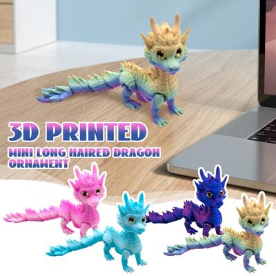3D-печатный игрушечный дракон с длинной шерстью, разноцветный градиентный орнамент