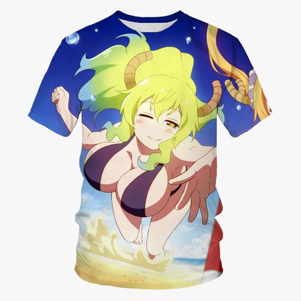 Футболка с принтом аниме «Dragon Maid Kanna Kamui» с 3D-принтом, унисекс, повседневная футболка Harajuku с короткими рукавами, японская манга, детский топ 100-6XL
