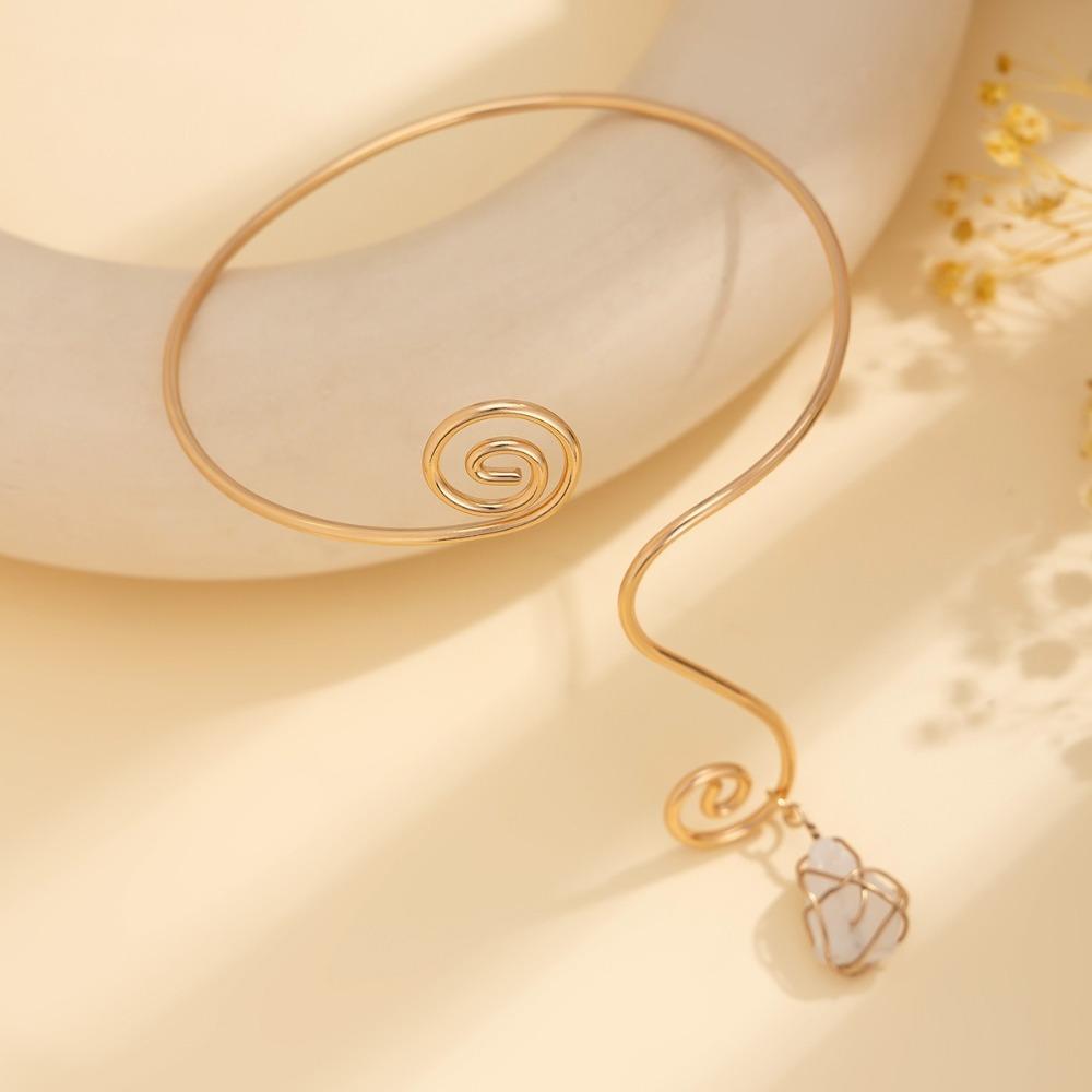 Кулон-капля воды из камней, Браслеты-манжеты на руку, Богемный спиральный браслет на плечо для женщин