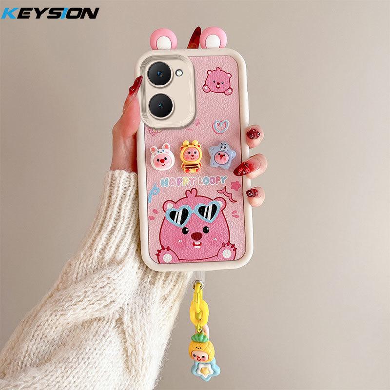 KEYSION Милый чехол с 3D-мультяшным изображением уха для VIVO Y03 Y03t с браслетом, мягкий силиконовый противоударный чехол для телефона VIVO Y18 Y28s 5G