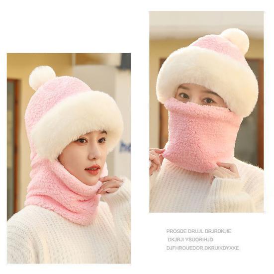 Женская зимняя шапка Yousheng со встроенным шарфом, защитой от холода спереди, толстый плюш, теплая, полная защита, для езды на велосипеде и путешествий в холодную погоду