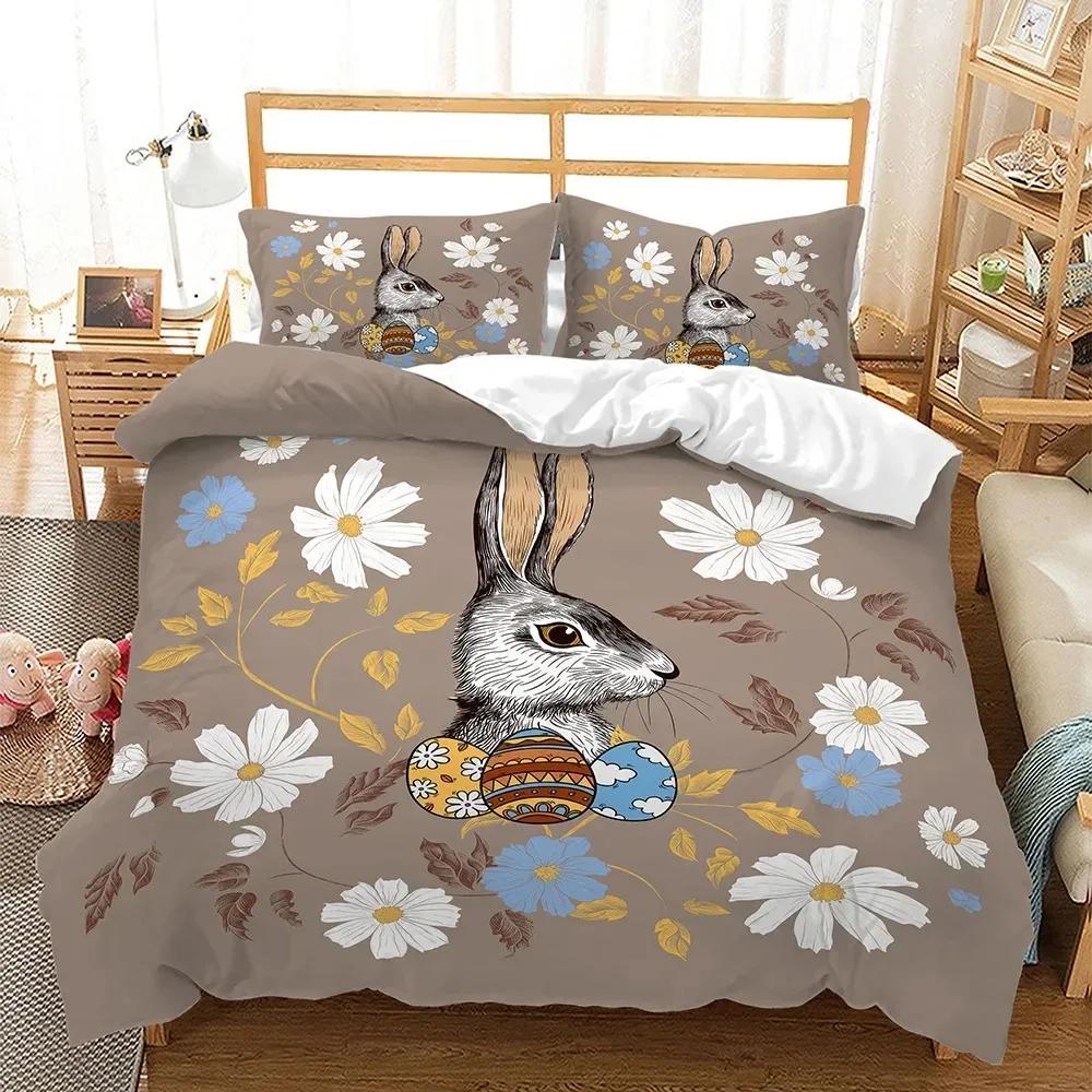 Easter Duvet Cover Set KingQueen Size Colorful Easter Eggs Nest Bunnies Theme Bedding Set Kids Boys Girls Polyester Quilt Cover