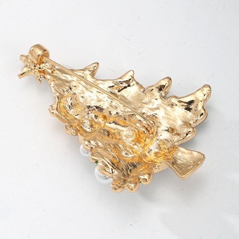 Imitation Pearl Christmas Tree Brooch Classic Enamel Plant Pins Fashion Rhinestone Brooch Unisex