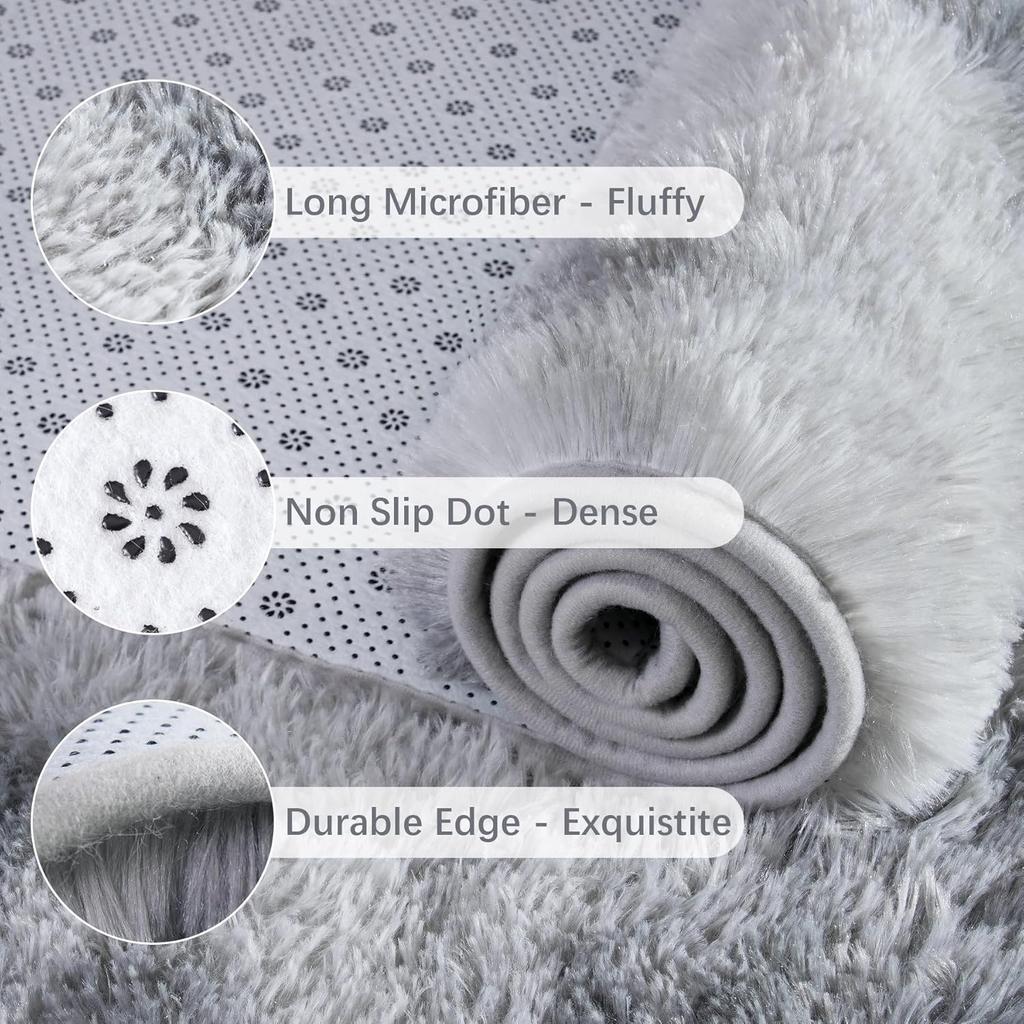 Fluffy Cream White Woolen Rug Solid Color Silk Wool Bedside Blanket Women's Room Rug Non Slip Bottom Living Room Mat Home Decor