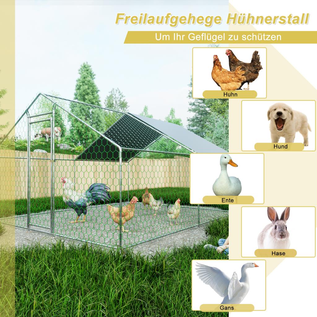 Free-Range Enclosure Chicken Coop 3x4x2m with Safety Lock and Waterproof PE Cloth, Metal Enclosure for Chickens, Rabbits and Other Small Animals