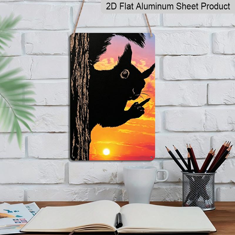 2D Flat, Funny Squirrel Middle Finger Sunset Metal Aluminum Sign - Retro Humorous Animal Wall Decor Man Cave, Garage, Bar Decor, Patio, Garden