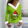 Women's T Shirt Tee Christmas Shirt Long Sleeve Party Christmas Fleece Collar V Neck  Top