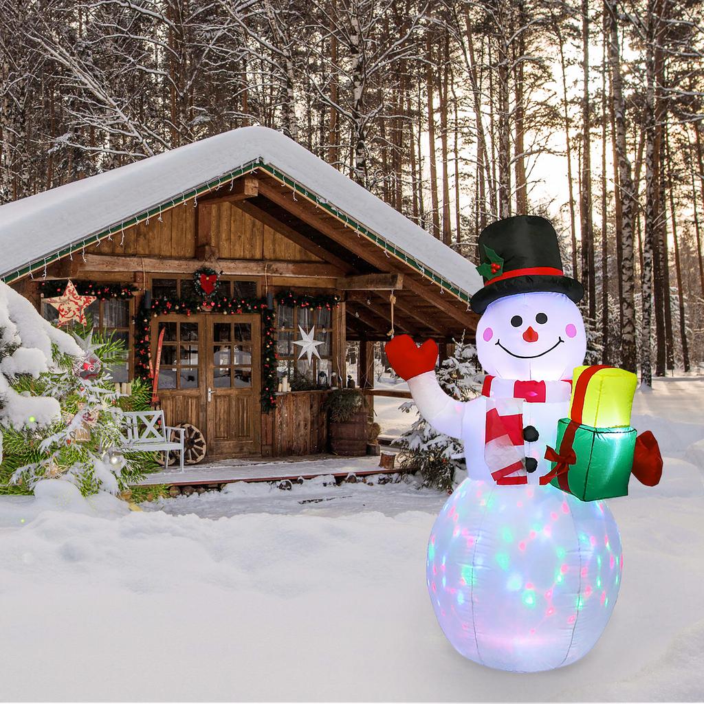 5FT Christmas Inflatables Snowman Shaped LED Rotating Colored Lights Blow Up Xmas Inflatable Props