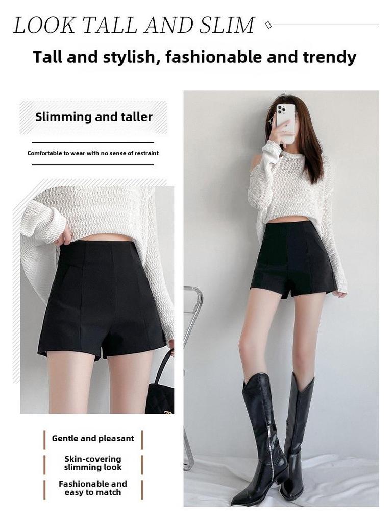 Женские шорты трапециевидной формы с высокой талией, черные летние - свободные, облегающие, с широкими штанинами, повседневная одежда