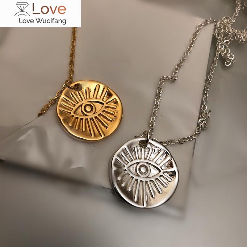 Boho Evil Eye Coin Necklaces Pendant Color Round Necklaces For Women Men Stainless Steel Charm Geometry Jewelry Party Gifts