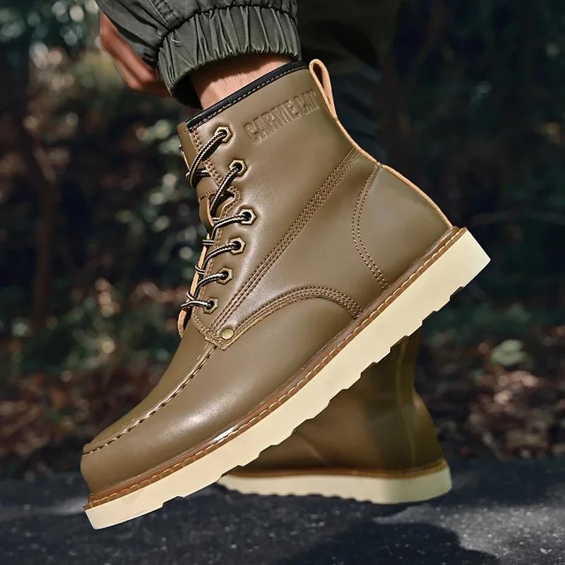 Мужские уличные кожаные ботинки, новые модные водонепроницаемые мужские мотоциклетные ботинки, удобные теплые зимние ботинки на платформе