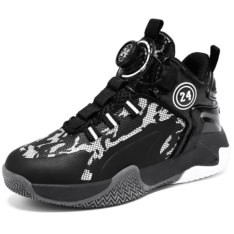 Новые баскетбольные кроссовки для мальчиков детская обувь кожаные боевые профессиональные кроссовки для бега вращающиеся кнопки нескользящая спортивная обувь