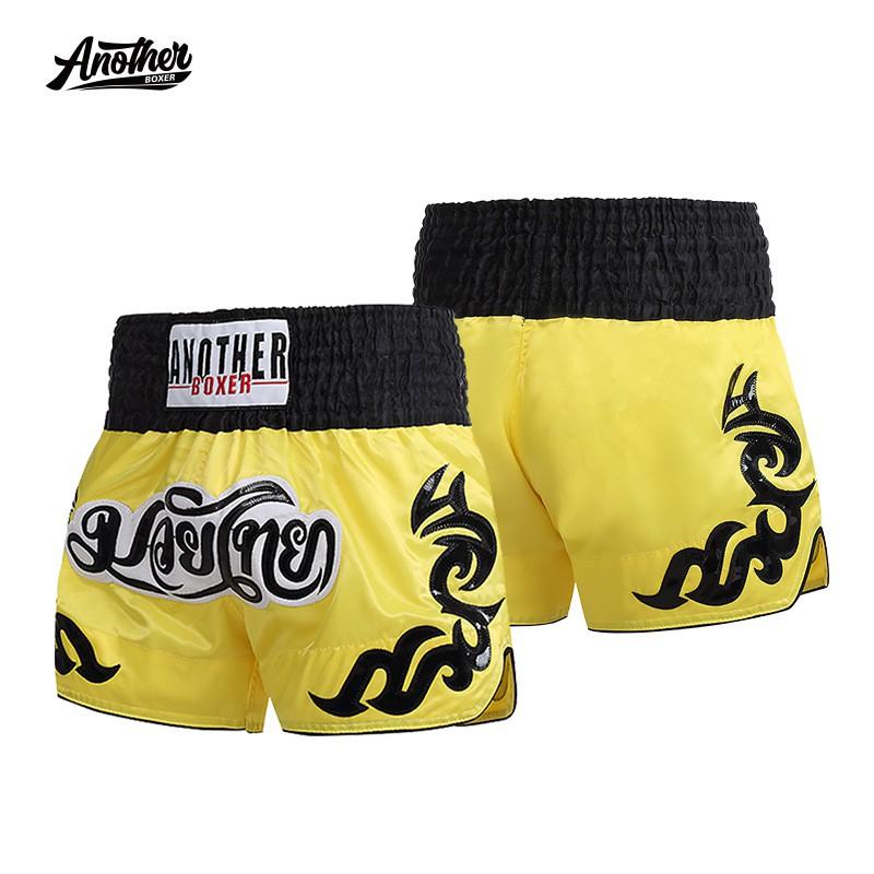 ANOTHERBOXER Muay Thai Shorts Yellow Competition Boxing Pants Men Training Gym Fight Gear
