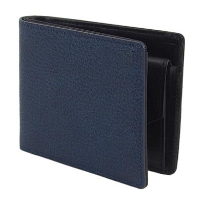 [leathertone] Сделано в Японии из черного сандала, кожи, окрашенной индиго, и кожи Точиги. Этот бумажник-бифолд с одним клином, 4LT0022 (индиго