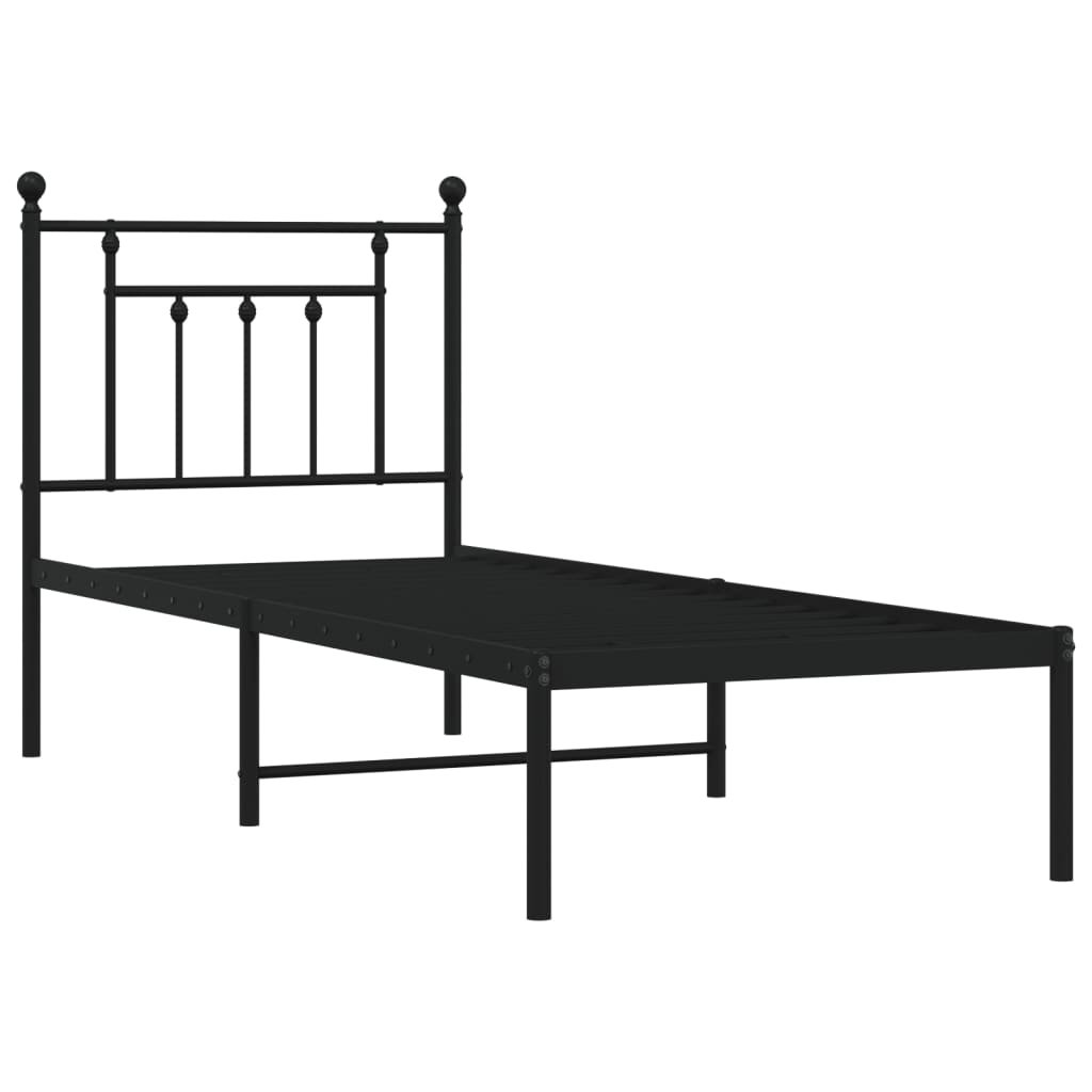 Vidaxl Metalowa Rama Łóżka Z Wezgłowiem, Czarna, 75X190 Cm