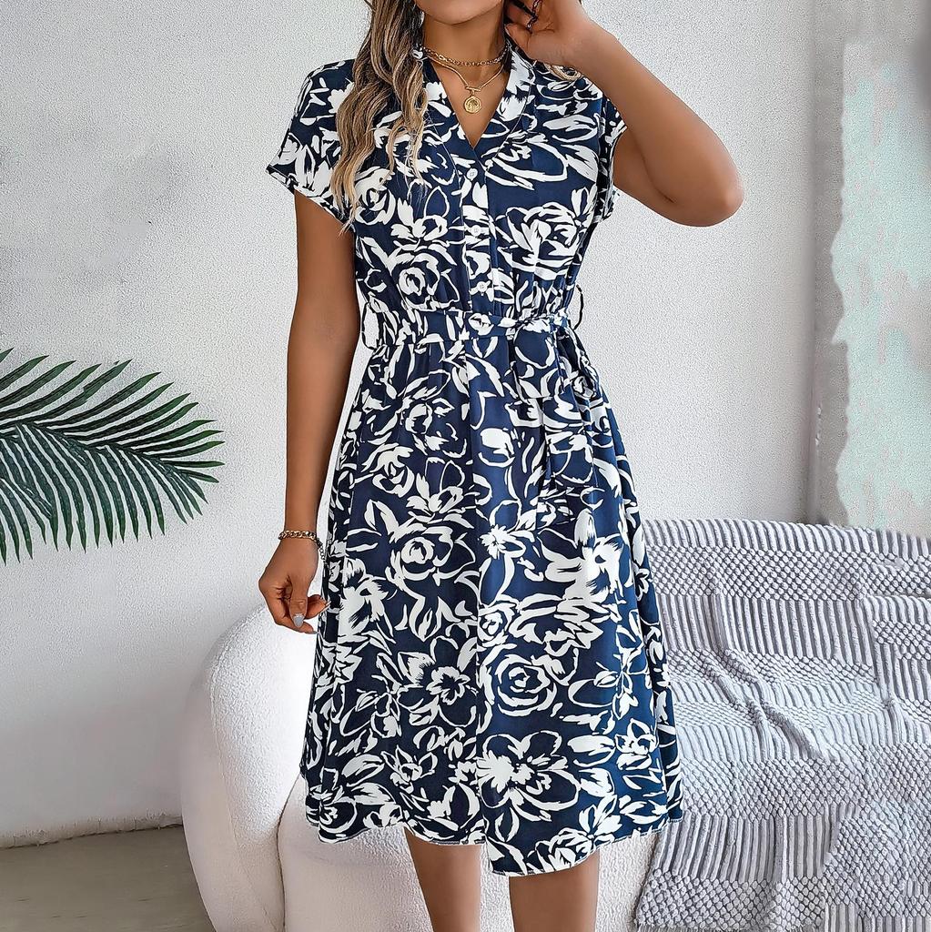 Летнее женское модное плиссированное платье длиной до колена с v-образным вырезом и поясом