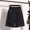 Plus Size Women Jeans Shorts Pants Summer Loose Basic High Waist Solid Pants Elastic Waist