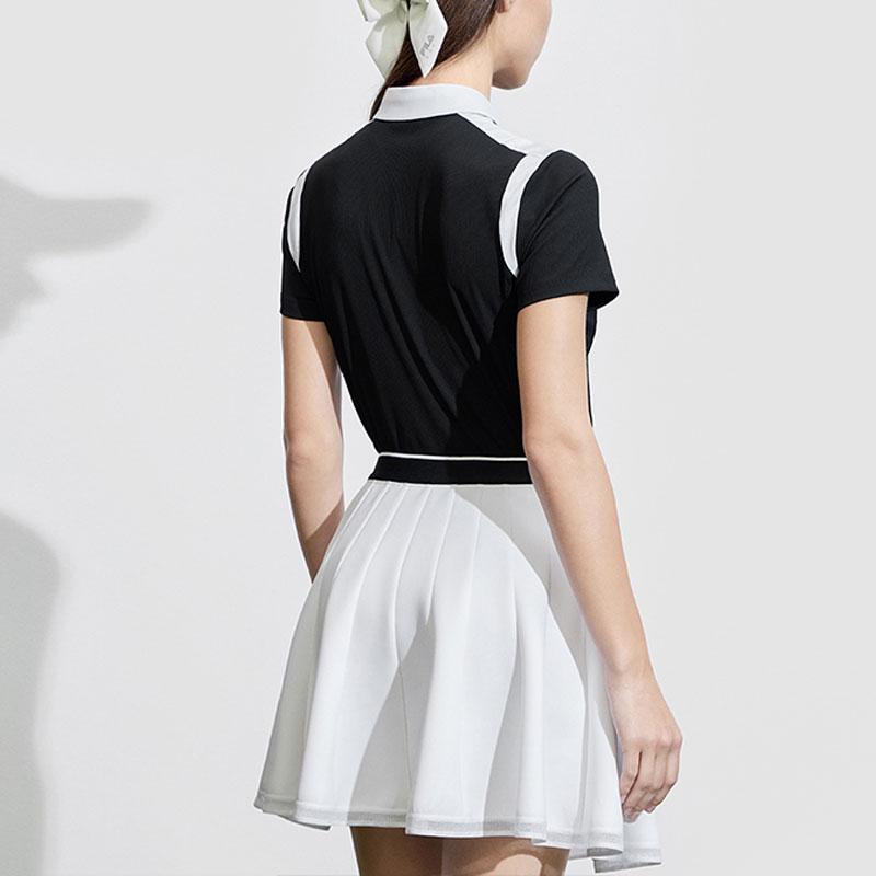 Fila Женская футболка-поло с коротким рукавом, вязаная, цветной блок, для гольфа, топ, глубокий черный A11W415103F-BK