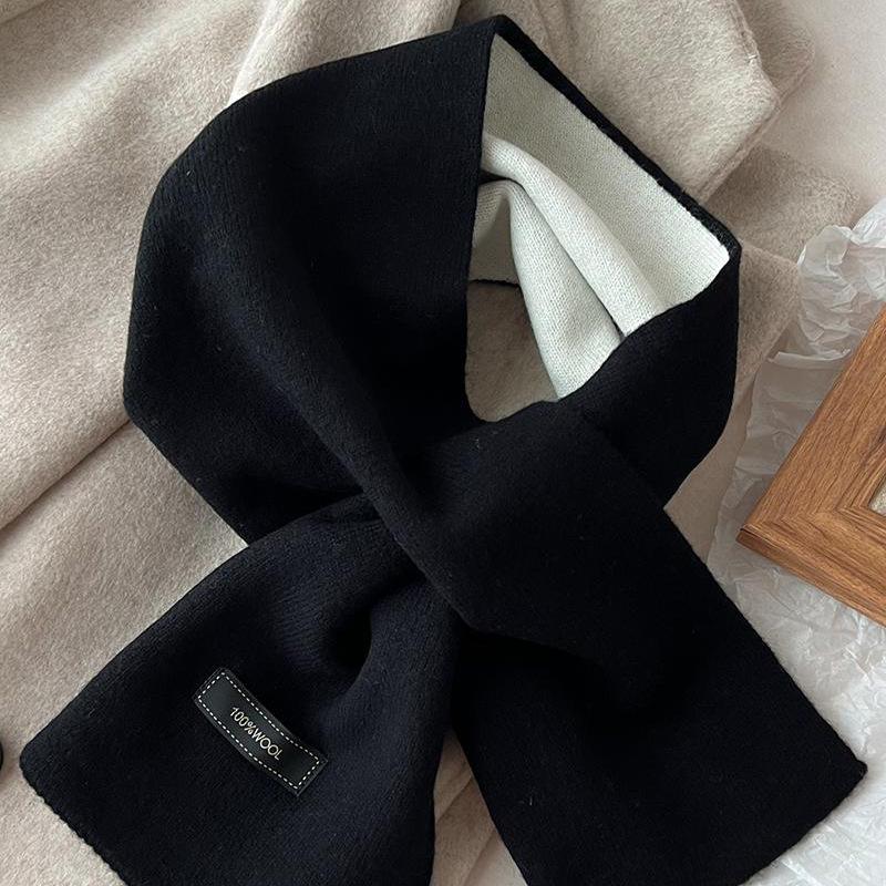 Wool Solid Color Double-sided Lazy Cross Wool Scarf Women's Winter All Match Warm Children's Parent Child Scarf