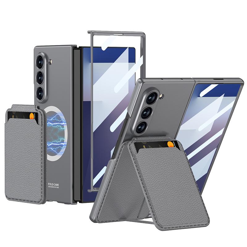 Чехол для Samsung Z Fold 7 Магнитный Держатель для карт из кожи Слот Защитная пленка для экрана Стеклянная пленка Кошелек Карман для наличных