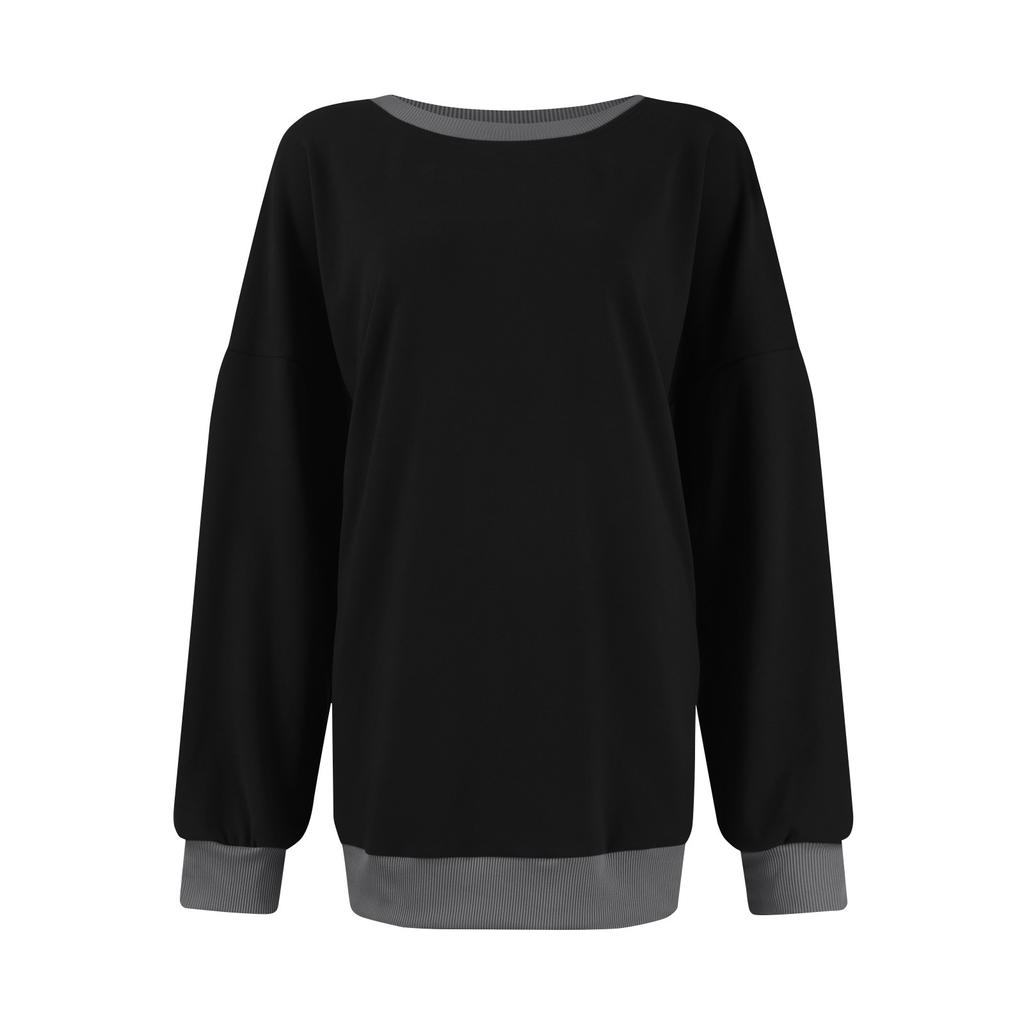 Женская спортивная рубашка весна-лето с круглым вырезом и длинным рукавом, свободный топ с цветными блоками и ребристым краем, модная