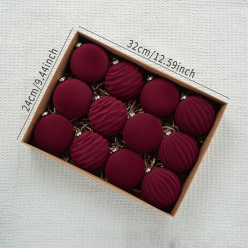 12 шт. Флокированные новогодние шары плюшевые бархатные елочные украшения шары рождественские украшения подвески на елку