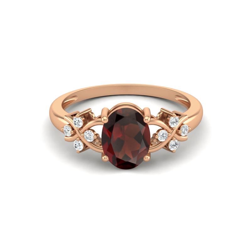 8X6MM Oval Garnet Gemstone 925 Sterling Silver Rose Plated Solitaire Vine-Inspired Women Wedding Ring