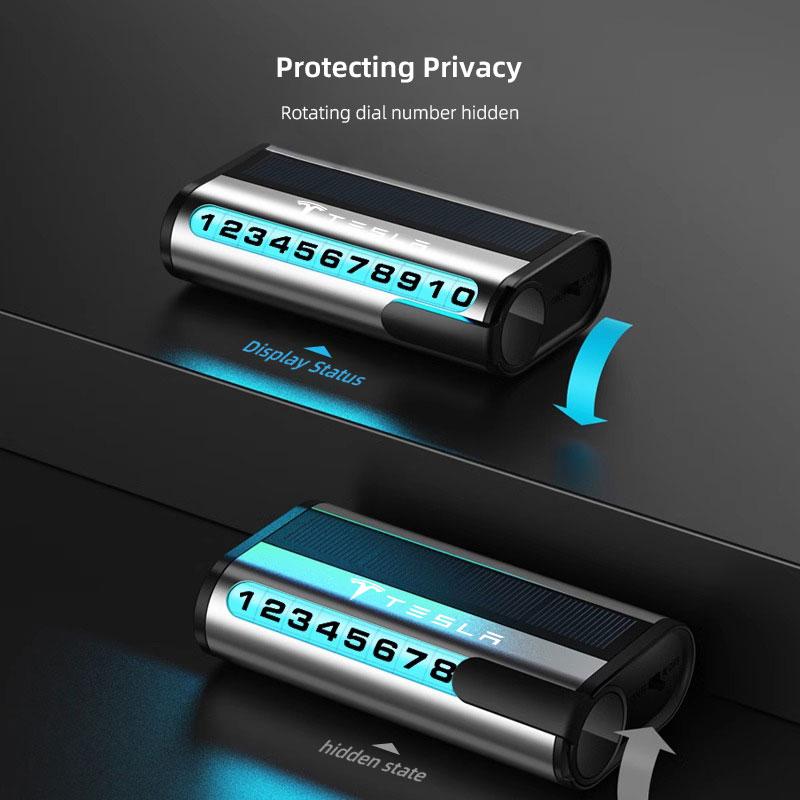 QPVH8 Car Temporary Stop Phone Number Plate Night Light Parking Card For Tesla Model-Y Model-3 Model-X Model-S Cybertruck Roadster