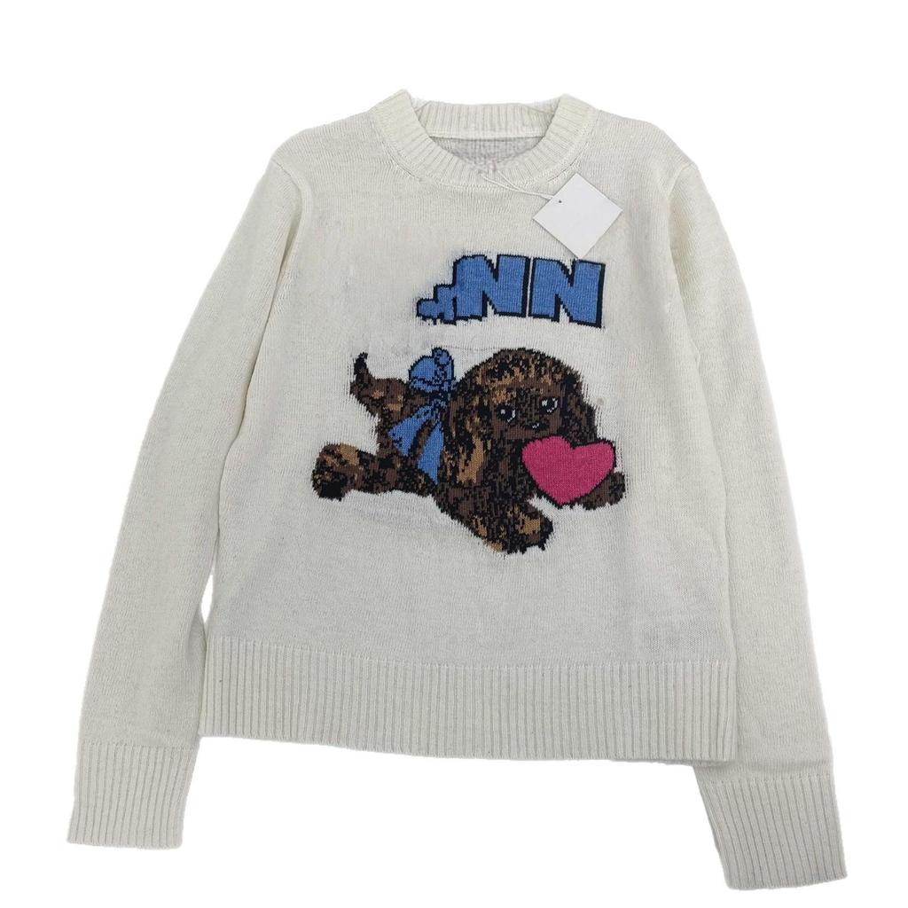 Women's Wool Blend Heart Happy Dog Pattern Sweater - Round Neck Pullover, 2026 New Style