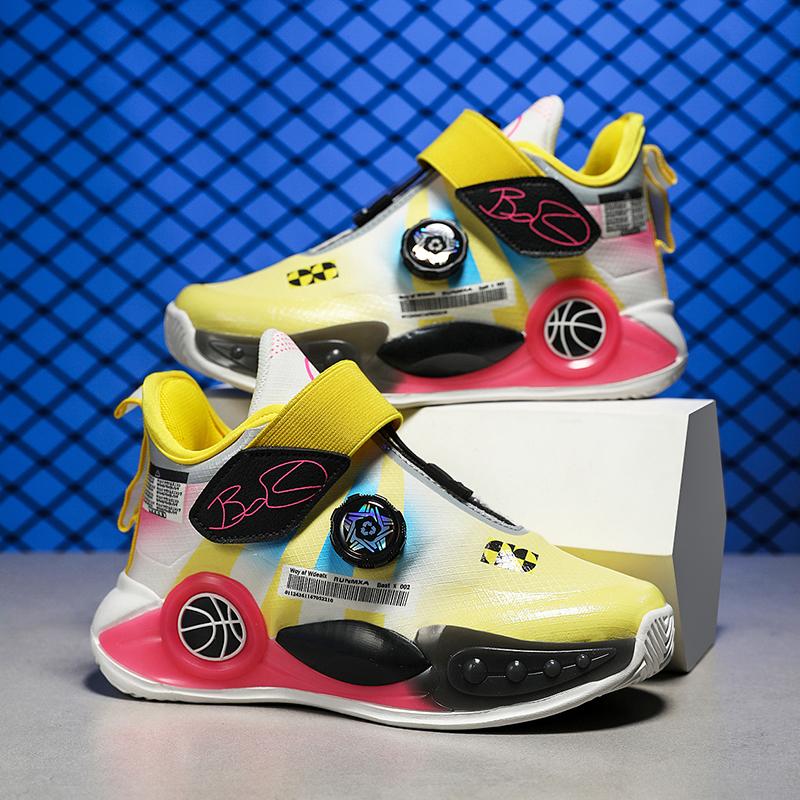 Обувь для мальчиков, осенняя, новая, детская спортивная обувь, вращающиеся кнопки, кожаные, водонепроницаемые, для начальной школы, баскетбольные кроссовки, классные