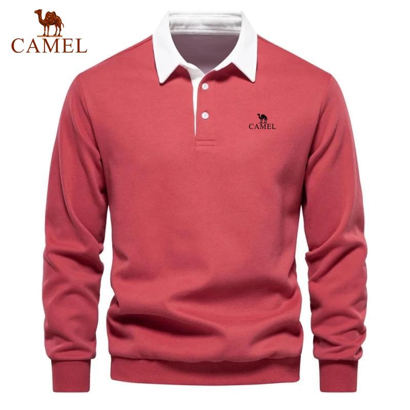 Camel Мужская вышитая рубашка поло с длинными рукавами из чистого хлопка для весны и осени, новый модный и повседневный многофункциональный топ