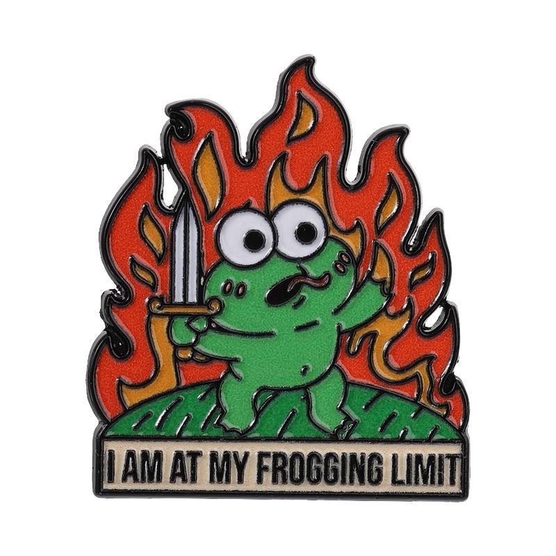 Xiaomi I Am At My Frogging Limit Enamel Pin Funny Angry Frog With Sword in Flame Brooch Lapel Backpack Badge Jewelry Gift for Friends