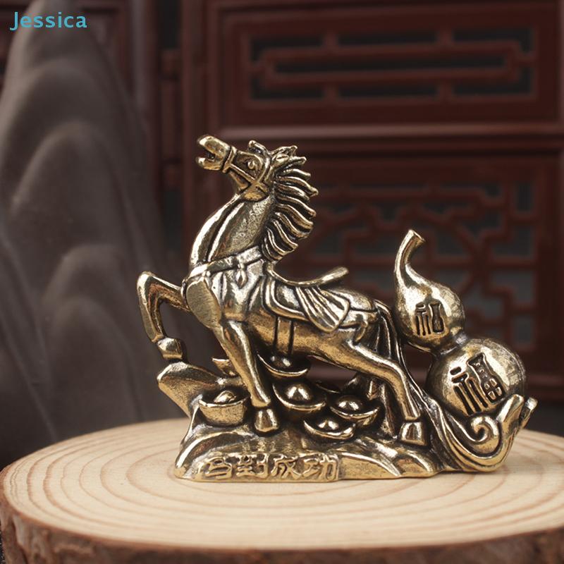 Brass "Horse To Success" Figurine - Feng Shui Wealth Statue With Gourd  Coins For Home Office Decor