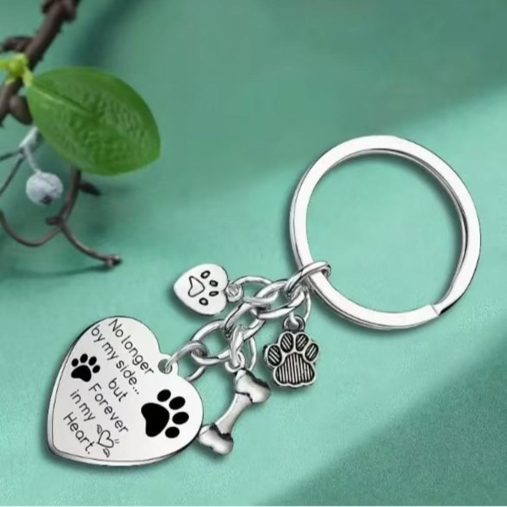 Love Heart Pet Memorial Key Chain Stainless Steel Pet Animal Keyring  Bag Ornament