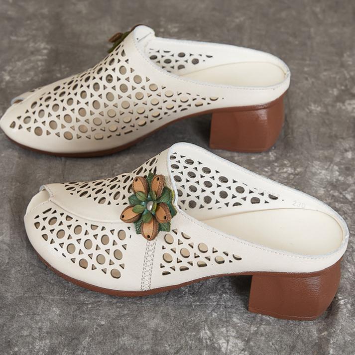 Летняя женская обувь в этническом стиле, толстый каблук, мягкая подошва, сандалии из коровьей кожи