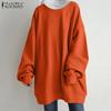 Women Casual O-neck Solid Color Long Sleeve Blouse