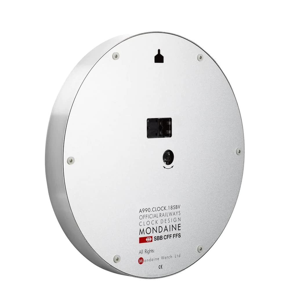 Mondaine Wall Modern Clock, Aluminum, Silver, Silver,