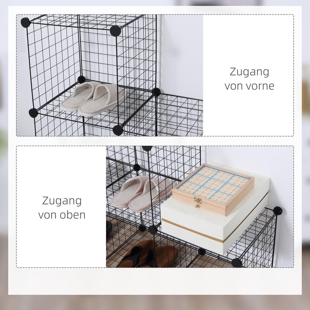 Metal Cube Shelf, Adjustable Cube Cabinet for Clothes, Books, Toys, Flexible, 109L x 37W x 109H cm, Black