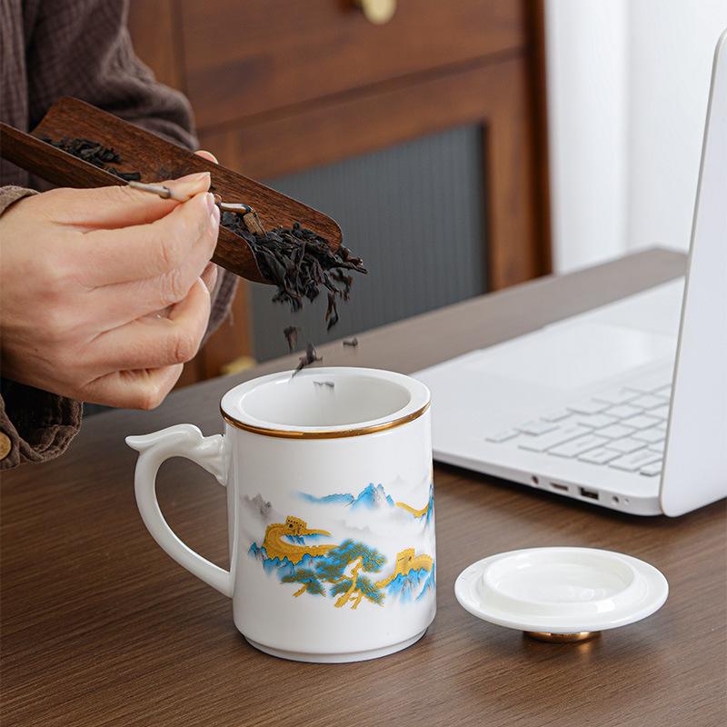 Jade Tea Mug with Lid and Filter Office Personal Cup for Tea Lovers