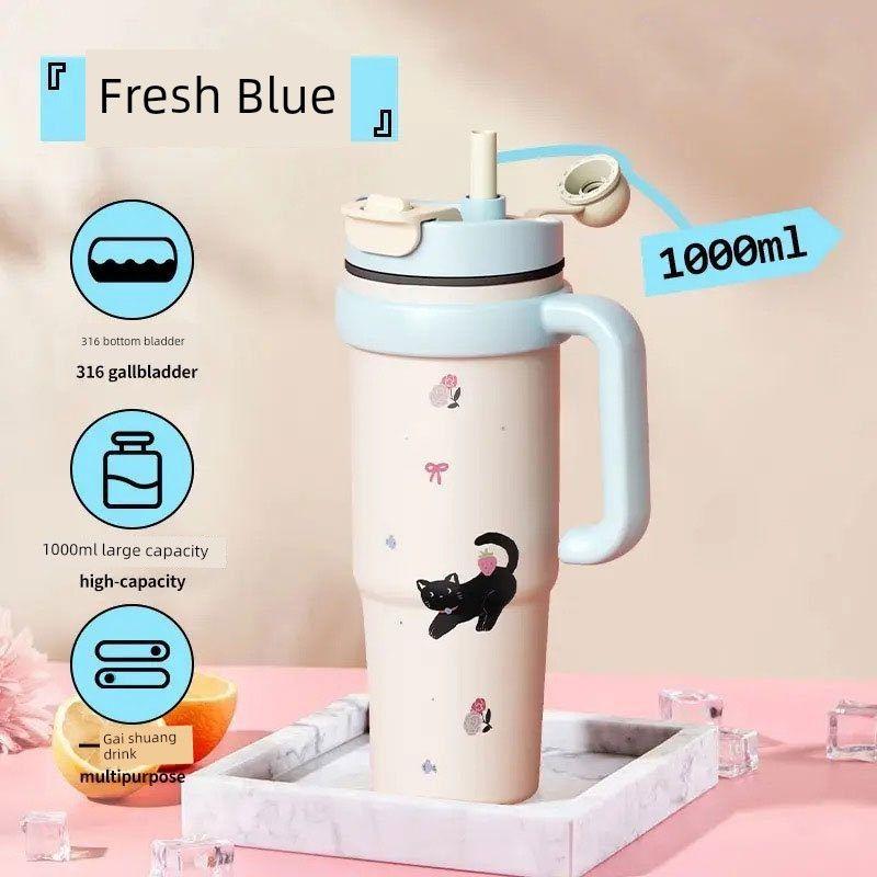New Model Giant Cold-Keeping Ice Cup for Men, Large Capacity Thermos Cup with Ceramic Inner Liner and Straw, Suitable for Car Use