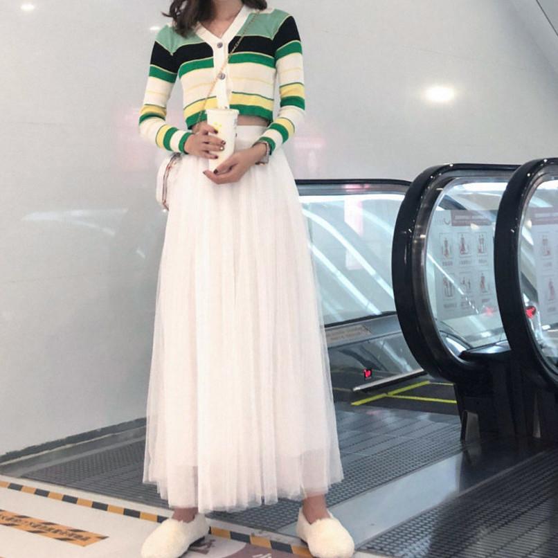 Винтажная юбка из тюля, женская уличная эластичная юбка с высокой талией, сетчатая плиссированная юбка, летняя элегантная корейская юбка-трапеция для офиса