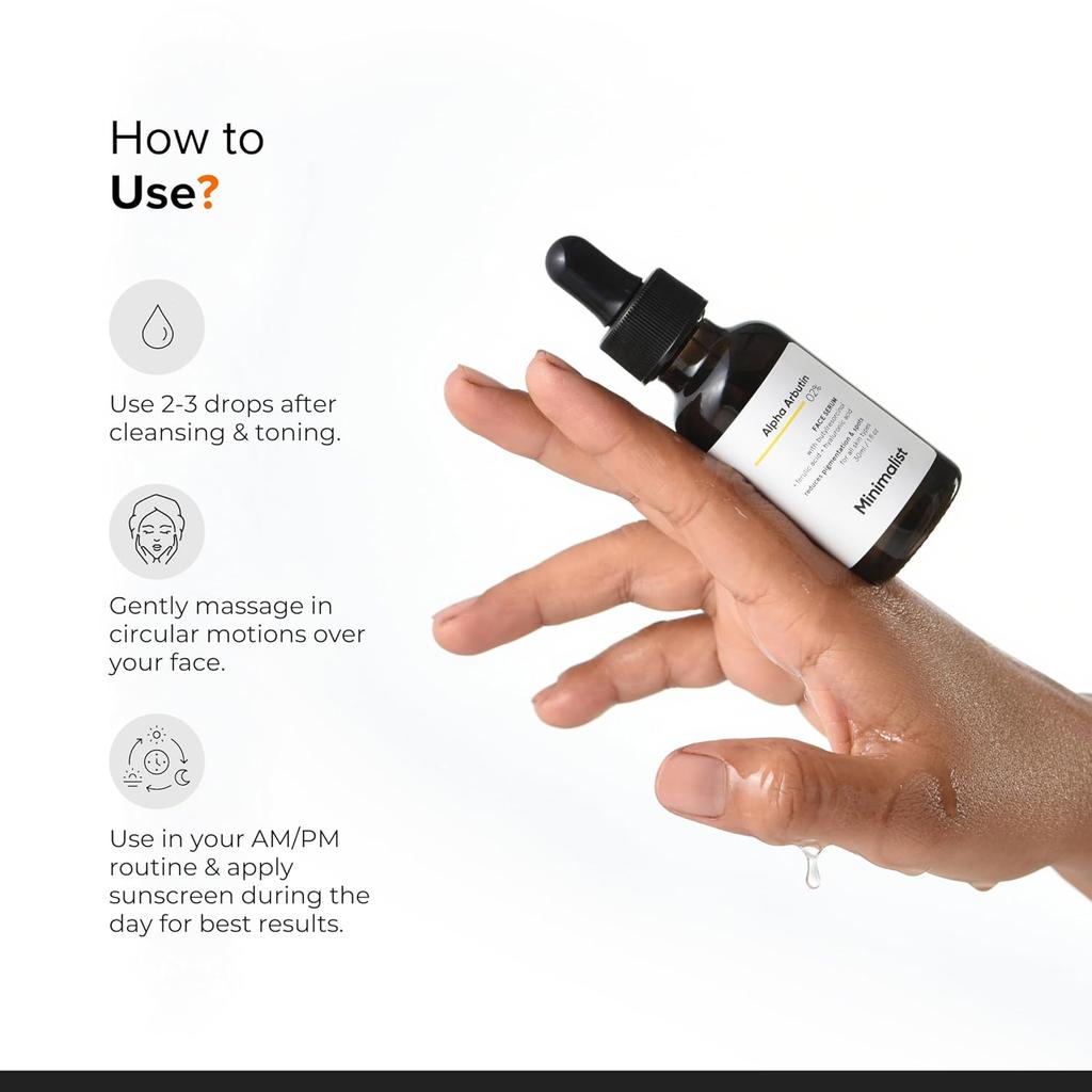 Minimalist Сыворотка для удаления пигментных пятен 2% альфа-арбутин при гиперпигментации, веснушках, следах от акне и загаре, некомедогенная, без отдушек, 10 мл