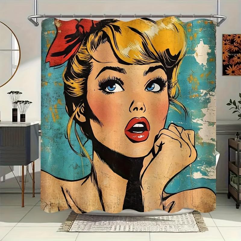 Женщина в стиле Поп-арт Шторка для душа Комиксный Стиль Винтажный Pin-Up Дизайн Водонепроницаемый Декор для Ванной Комнаты Ретро Мода Домашний Текстиль Заявление