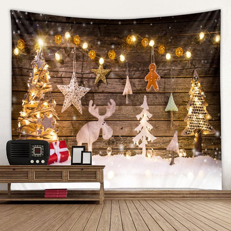 Fireplace Christmas Tree Print Tapestry Christmas Room Wall Decoration Backdrop Fabric Home Decor Tapestry Tapeçaria De Natal