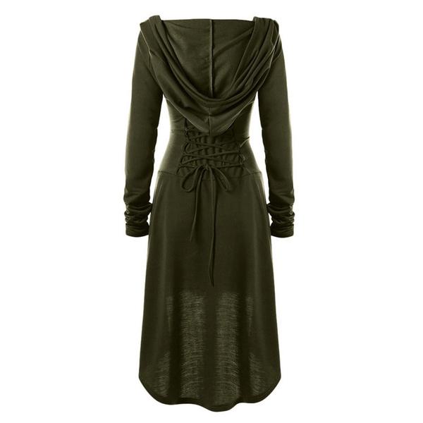 Womens Gothic Punk Cosplay Hooded Cloak Cape Coats Witch Swing Dress Costume
