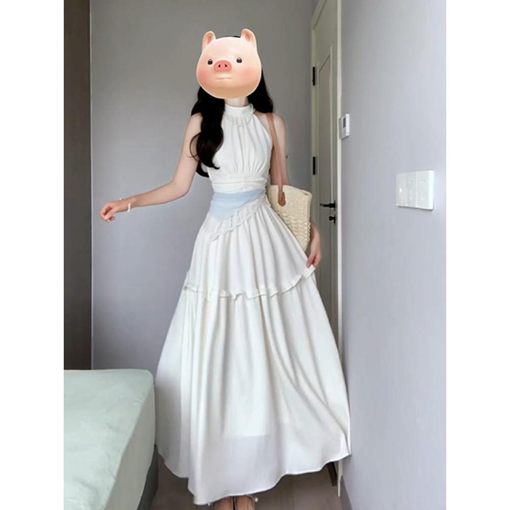 Красивая юбка, платье без рукавов с высоким вырезом горловины, женское летнее новое французское настроение