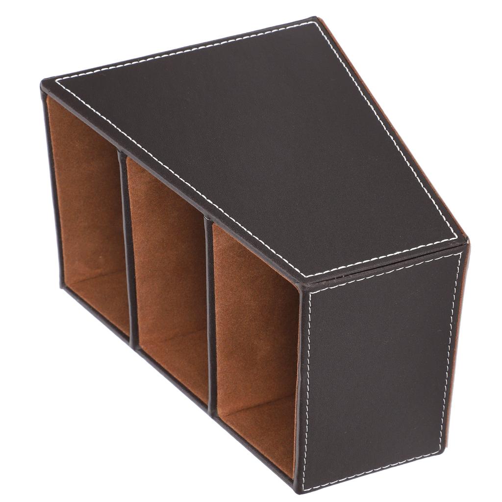 Desk Faux Leather Storage Box Stationery Organizer MultiFunction Supplies Coffee Color 3 Grid