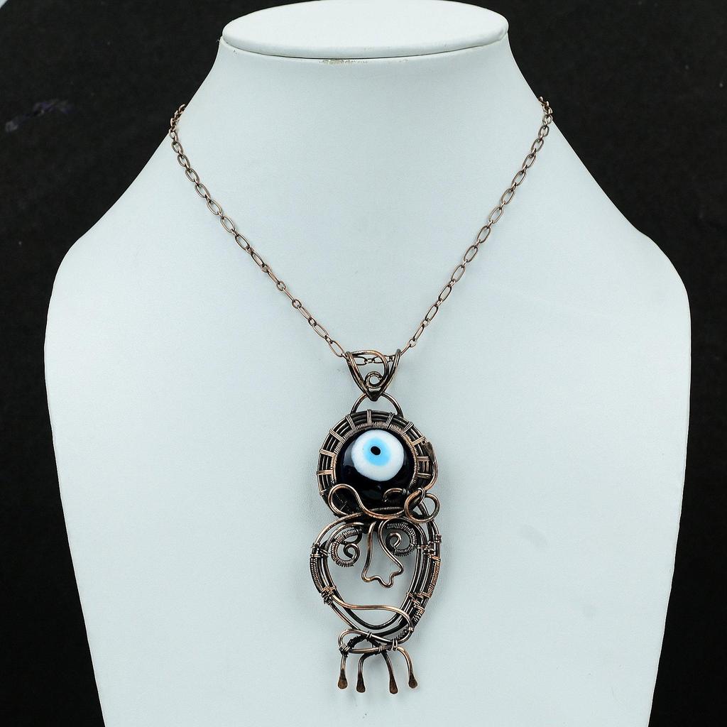 Кулон «Синий цвет, Глаз Дьявола», Ювелирные изделия с обмоткой из медной проволоки, Кулон из натурального драгоценного камня, Ювелирные изделия «Глаз Дьявола» ручной работы, Кулон с обмоткой из медной проволоки для подарка