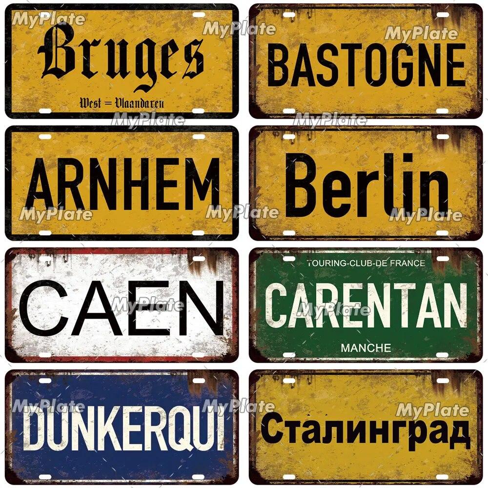 [MyPlate] Vintage Berlin Caen City Road 15x30cm Plate Tin Sign Metal Sign Plaque Home Decoration Shop Bar Pub Poster Metal Wall