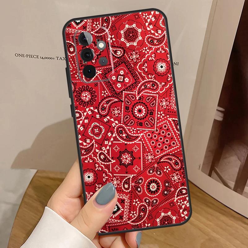 Красная бандана с узором пейсли Чехол для Samsung Galaxy A55 A35 A15 A54 A34 A14 A33 A53 A13 A23 A17 A06 A16 A56 A36 A32 A52